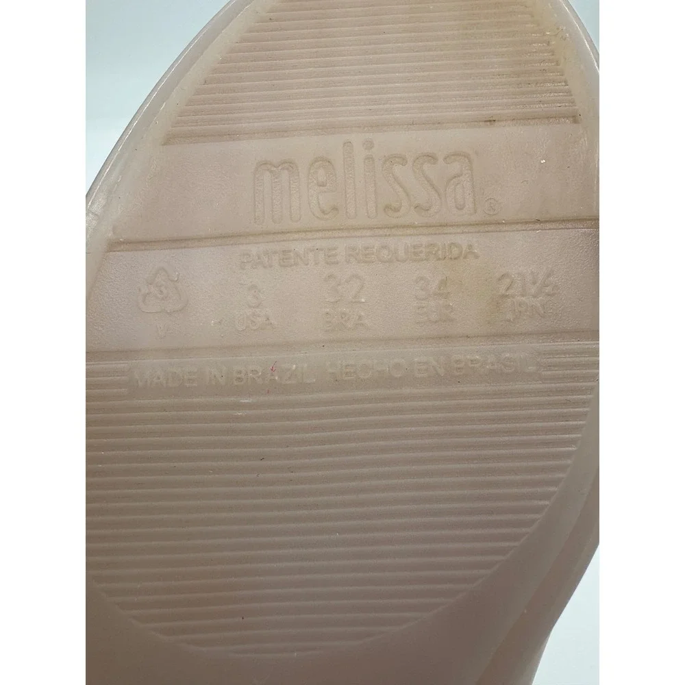 Mel by Melissa Women Blush Pink Jelly Ballet Flats Bow Gold Hardware Size 3 USA‎